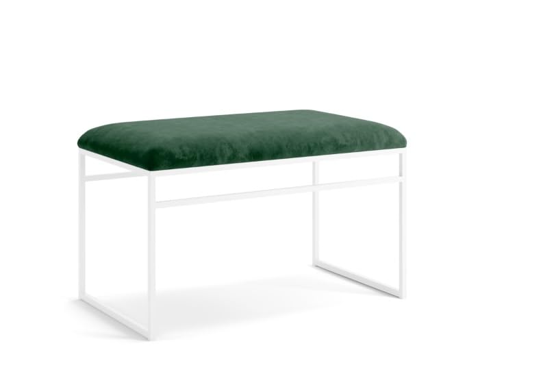 INDIDECOR INDIDECOR 64204 Hallway Bench Entryway Bench for Home and Office Green Velvet Cushion White Metal Frame Suitable for Living RoomBedroomOffice 100 cm x 46 cm x 39 cm  - Image 1