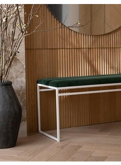 INDIDECOR INDIDECOR 64204 Hallway Bench Entryway Bench for Home and Office Green Velvet Cushion White Metal Frame Suitable for Living RoomBedroomOffice 100 cm x 46 cm x 39 cm  - Image 2