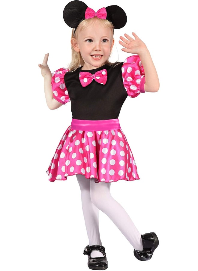 Ciao زي الفأرة الوردية توبينا فوكسيّا للفتيات من 3-4 سنوات | زي لطيف مع فستان بنقوش بولكا ودبوس رأس - Image 1