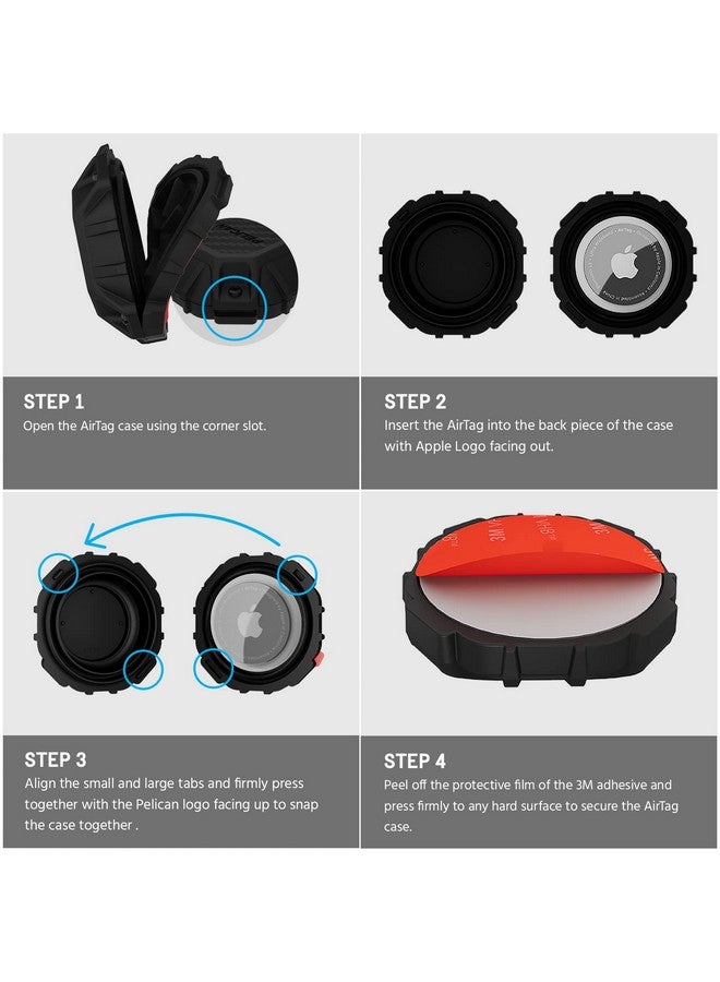 بيلكان حامل Apple AirTag من Pelican Marine مكون من 4 قطع مقاوم للماء IP68 | حافظة Air Tag مع ملصق لاصق 3M | غطاء AirTag مقاوم للصدمات | حامل AirTag مخفي مثبت على حامل للسفر والأمتعة والدراجات والسيارات | أسود - Image 4