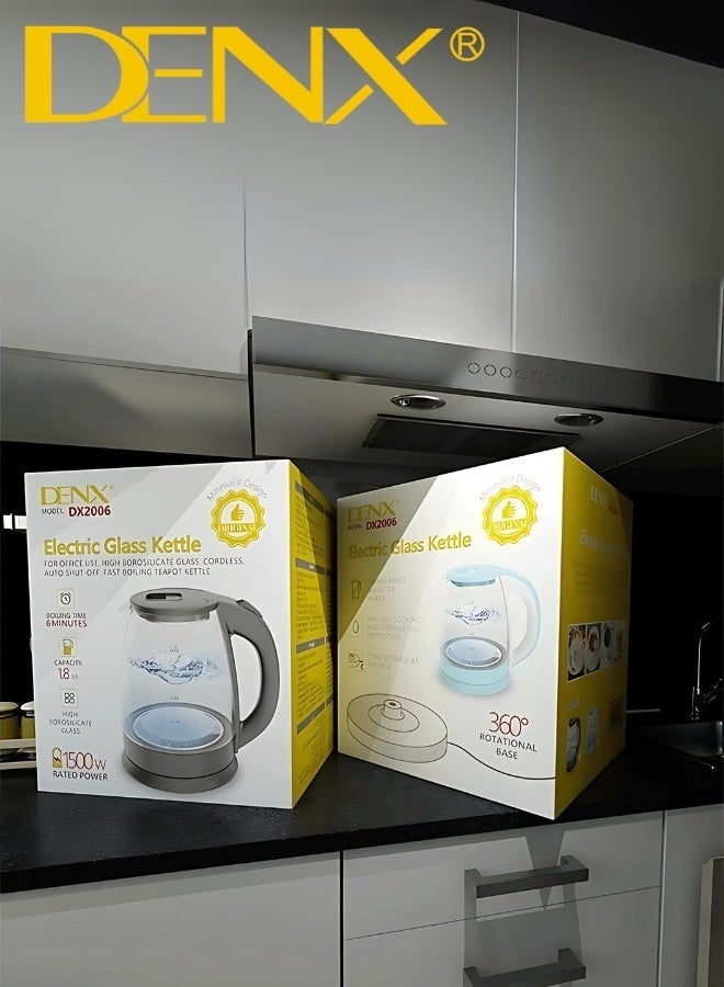 دينكس غلاية كهربائية زجاجية مع ضوء LED، سعة 1.8 لتر، 1500 واط - Image 4