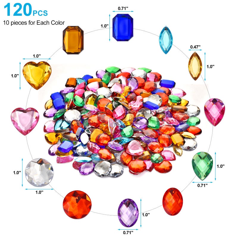 TeeLiy 120Pcs Craft Gems Jewels  1"" Larger Sequins With 2 Pack B7000 Jewelry Glue  Colorfull Acrylic Flatback Rhinestones For Pirate  Clothing Decoration  Themed Party Decoration Accessories - Image 2