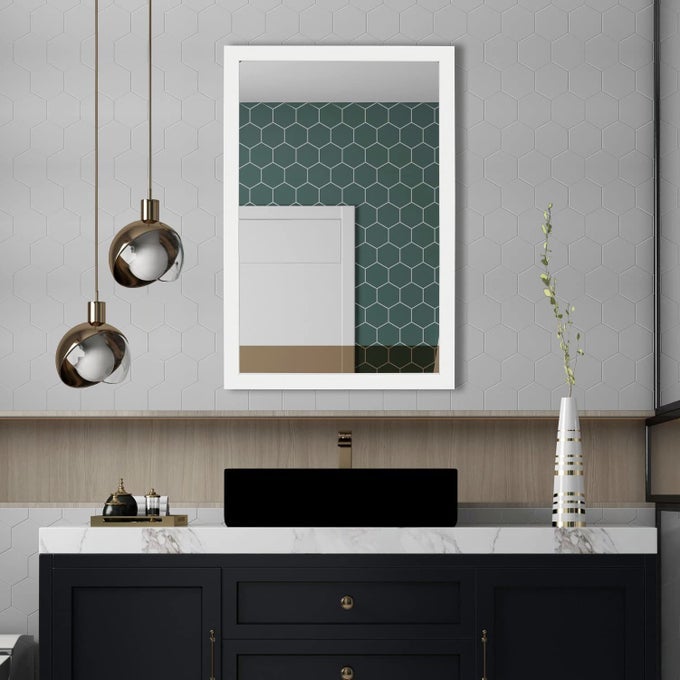 RECTANGULAR WALL MIRROR 24 X 36 FOR BATHROOM BEDROOM ENTRYWAY LIVING ROOM WHITE