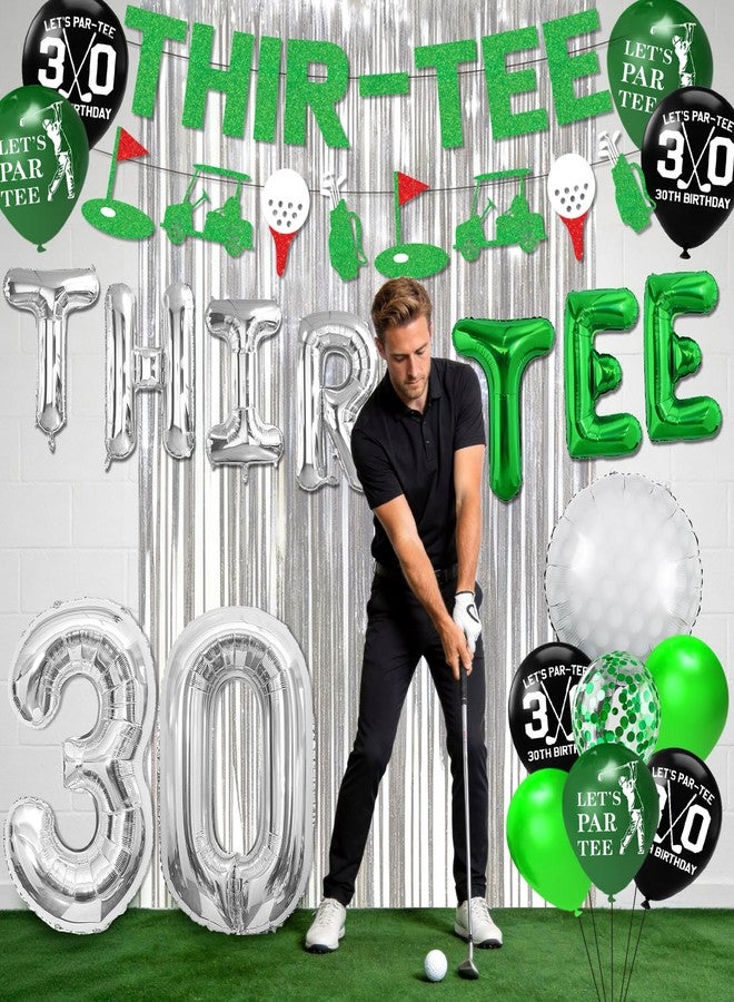 REDWORD 30th Birthday Decorations for Him, Golf 30th Birthday Decorations for Men Including THIR-TEE Banner Silver Fringe Curtain Golf Themed Honeycomb Centerpieces 30 Foil Balloons - Image 4