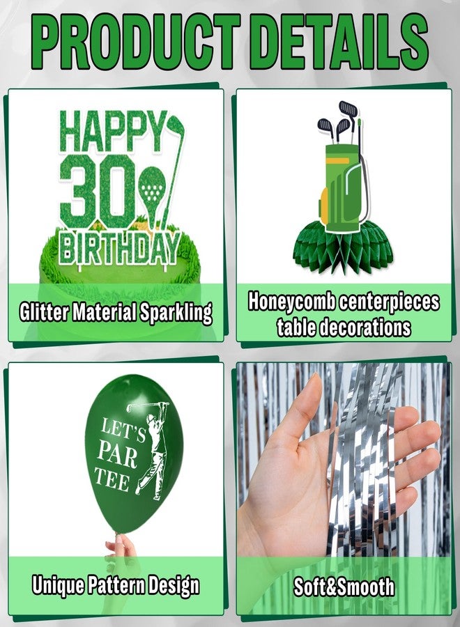 REDWORD 30th Birthday Decorations for Him, Golf 30th Birthday Decorations for Men Including THIR-TEE Banner Silver Fringe Curtain Golf Themed Honeycomb Centerpieces 30 Foil Balloons - Image 3