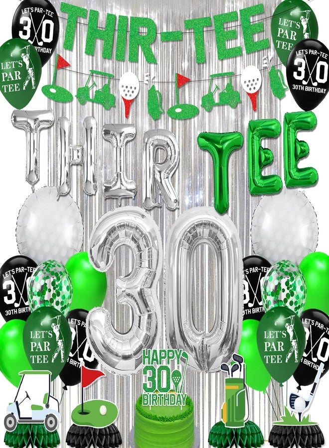 REDWORD 30th Birthday Decorations for Him, Golf 30th Birthday Decorations for Men Including THIR-TEE Banner Silver Fringe Curtain Golf Themed Honeycomb Centerpieces 30 Foil Balloons - Image 1