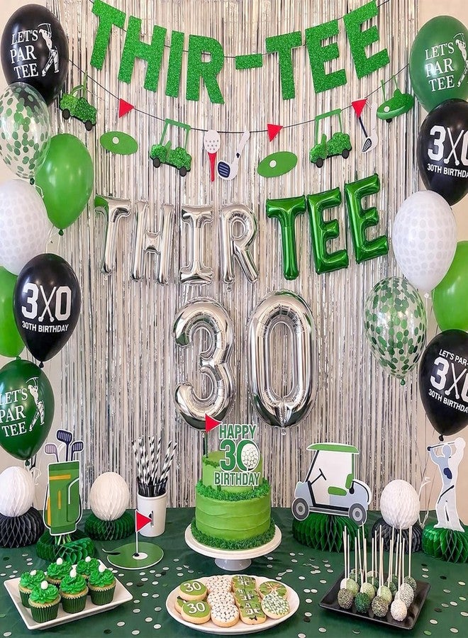 REDWORD 30th Birthday Decorations for Him, Golf 30th Birthday Decorations for Men Including THIR-TEE Banner Silver Fringe Curtain Golf Themed Honeycomb Centerpieces 30 Foil Balloons - Image 5