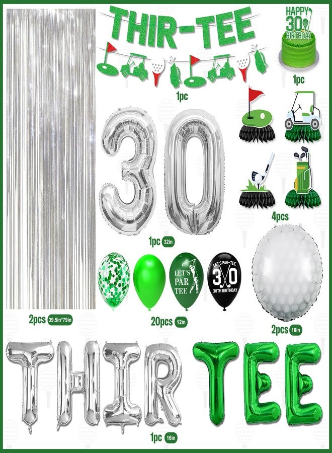 REDWORD 30th Birthday Decorations for Him, Golf 30th Birthday Decorations for Men Including THIR-TEE Banner Silver Fringe Curtain Golf Themed Honeycomb Centerpieces 30 Foil Balloons - Image 2