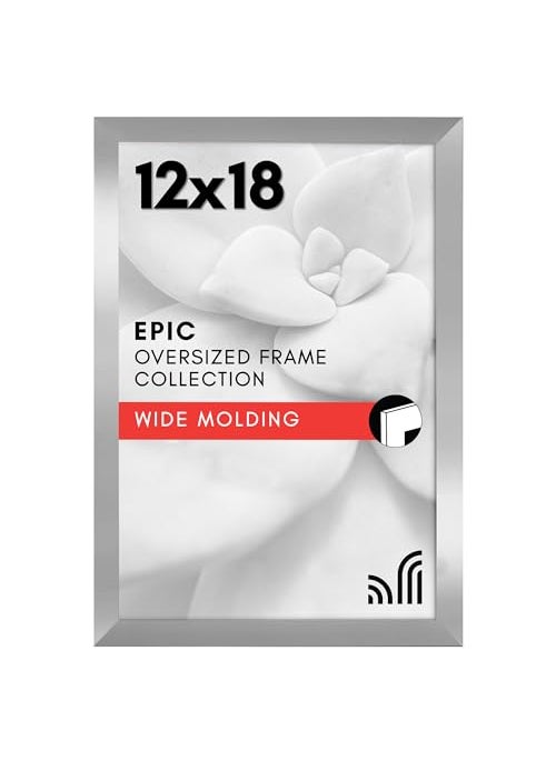 Americanflat Americanflat 12x18 Poster Frame with Polished Plexiglass  Silver Picture Frame  Wide Photo Frames Made of Engineered Wood for Vertical or Horizontal Wall Display  Epic Collection  Silver 