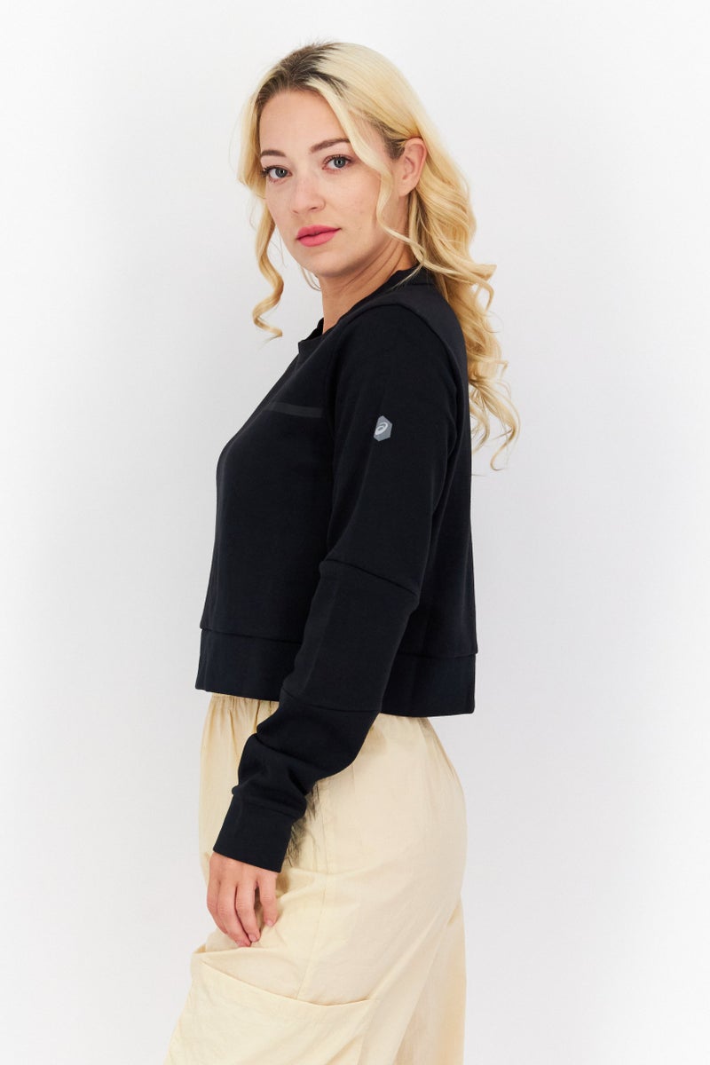 asics سويت شيرت قصير بأكمام طويلة للنساء، رياضي، أسود - Image 3