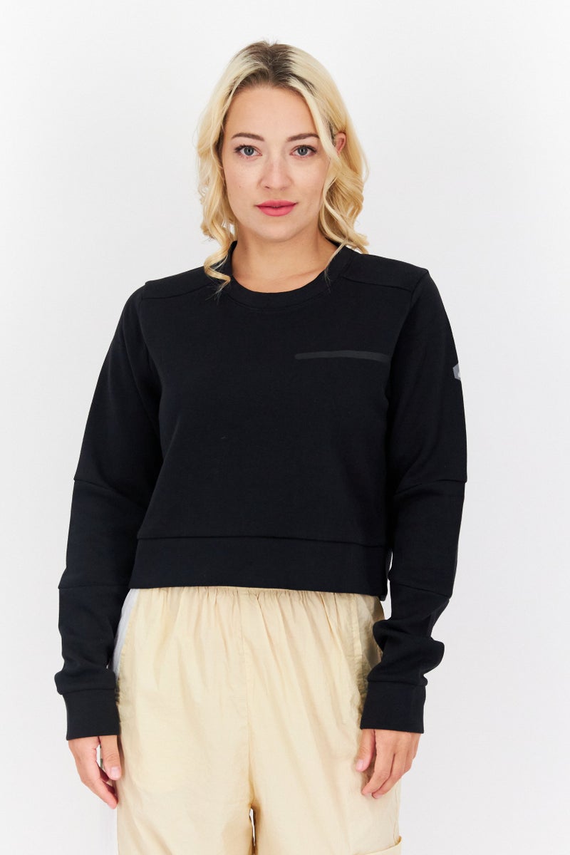 asics سويت شيرت قصير بأكمام طويلة للنساء، رياضي، أسود - Image 1