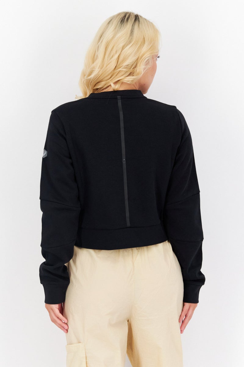 asics سويت شيرت قصير بأكمام طويلة للنساء، رياضي، أسود - Image 4