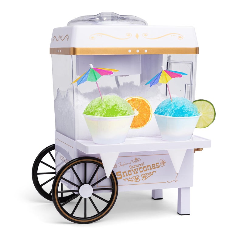 Nostalgia Snow Cone Shaved Ice Machine  Retro TableTop Slushie Machine Makes 20 Icy Treats  Includes 2 Reusable Plastic Cups  Ice Scoop  White - Image 1