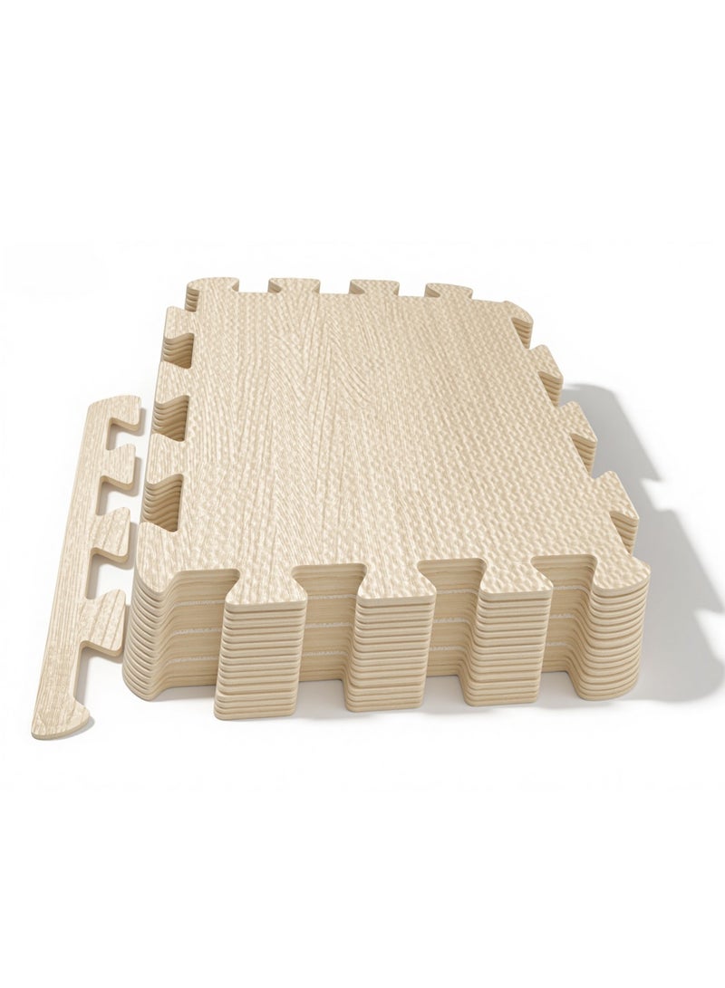skjvxt 16 Pcs Wood Grain Floor Mats,Eva nterlocking Foam Mats, soft, breathable for bedroom, living room, children's room, 1cm Floor Protection 30x30cm(White) - Image 1
