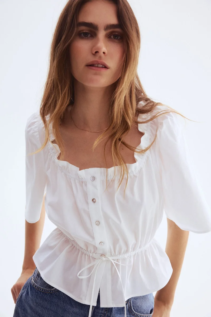 H&M Frill-trimmed cotton blouse