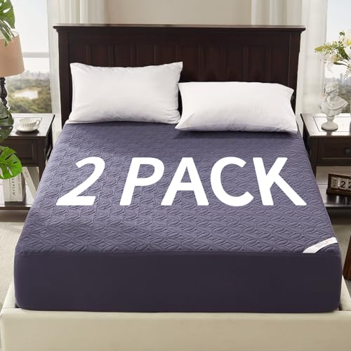 BEDLORE 2 Pack Waterproof Mattress Protector, Queen Size Mattress Pad with Deep Pocket 6"-18" Depth, Soft Breathable Bed Mattress Cover for Bedroom, College Dorm (Navy Blue) - Image 1