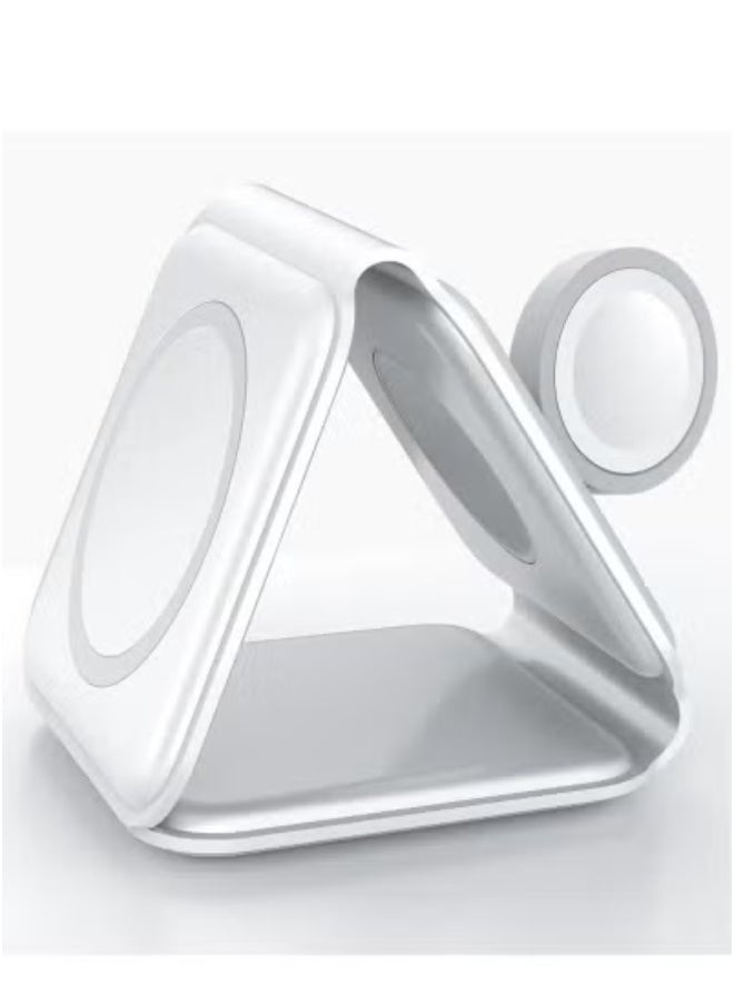 JAJEEK - Foldable 3 in 1 Magnetic Slim Wireless Charger | Qi-Certified 15W Fast Charging Station | Compatible with iPhone, Samsung & All Qi-Enabled Devices | Portable Foldable Design for Phone, AirPods & Smartwatch | White Color | Efficient Multi-Device Wireless Charging Solution for Home & Office - Image 1