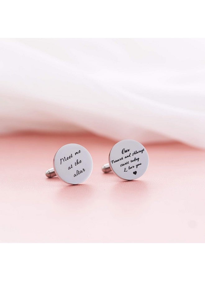 Melix Home - Stainless Steel Cufflinks For Men Groom Meet Me At The Altar Wedding Gifts Cuff Links (Our Forever And Always Stars Today) - Image 1