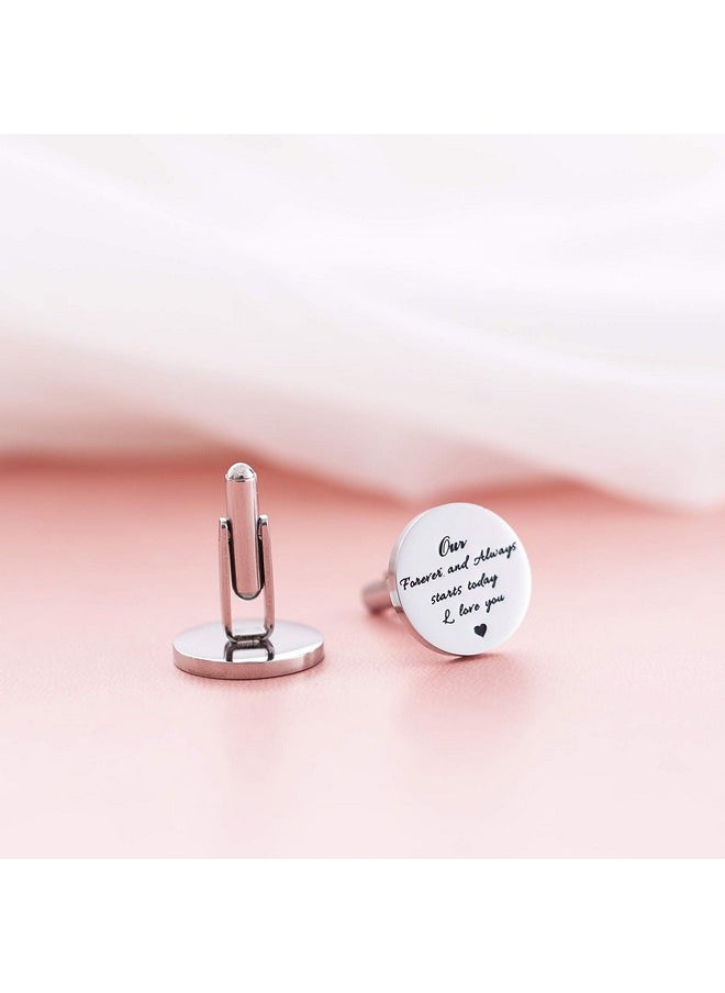 Melix Home - Stainless Steel Cufflinks For Men Groom Meet Me At The Altar Wedding Gifts Cuff Links (Our Forever And Always Stars Today) - Image 1
