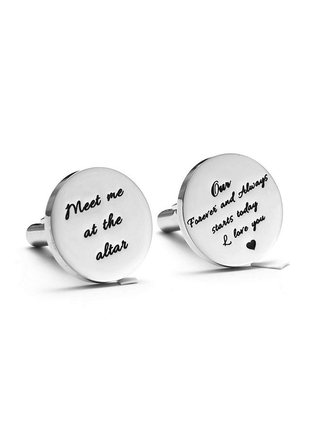 Melix Home - Stainless Steel Cufflinks For Men Groom Meet Me At The Altar Wedding Gifts Cuff Links (Our Forever And Always Stars Today) - Image 1