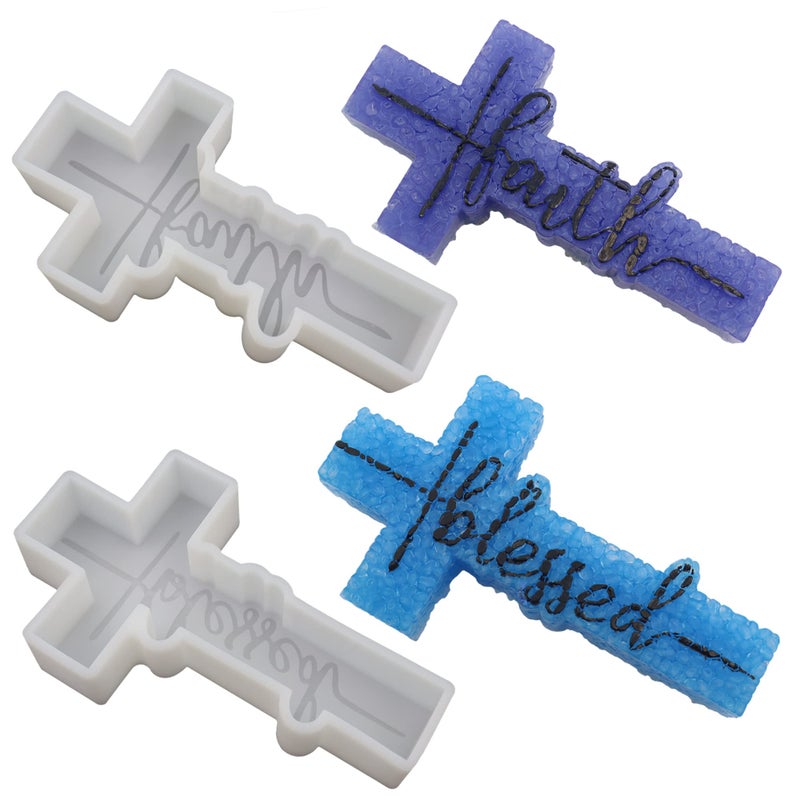 YILIN 2Pcs Cross Freshie Molds Blessed and Faith Cross Pendant Car Freshie Molds Large Oven Safe Silicone Molds for Freshies Freshies Supplies Molds for Baking Aroma Beads Resin DIY Gifts Home Decor
