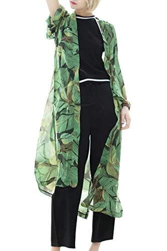 Hibluco Women's Summer Chiffon Floral Kimono Cardigan Long Swimwear Cover Ups - Image 1