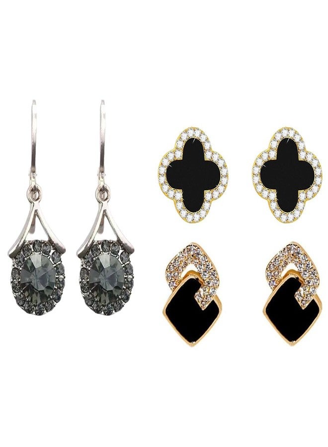 Aeenioy 3-Pair Black Earrings for Women Fashion, Stylish Set, Hoops and Studs, Gift for Girls and Women, Everyday and Special Occasion Jewelry - Image 1