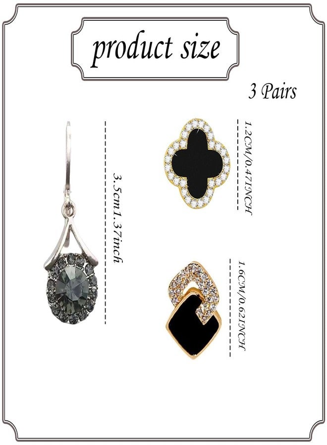 Aeenioy 3-Pair Black Earrings for Women Fashion, Stylish Set, Hoops and Studs, Gift for Girls and Women, Everyday and Special Occasion Jewelry - Image 2