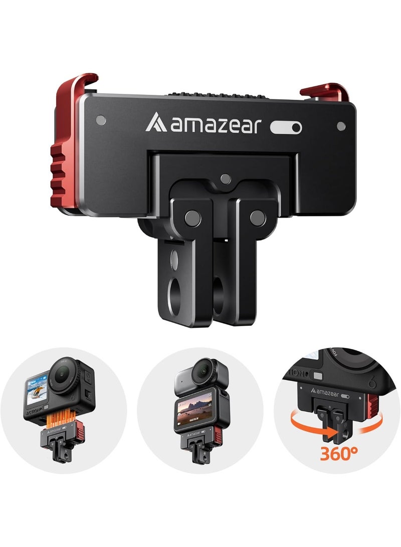 حامل مغناطيسي سريع الإطلاق لملحقات DJI Osmo Action 6 / Nano، حامل معدني محدث مع وظيفة الدوران الأفقي، أسود-أحمر - Image 2
