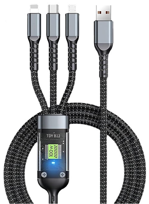 كابل USB 3 في 1 للشحن السريع بقوة 25واط لأنظمة IOS و Android، مناسب بشكل واسع - أسود