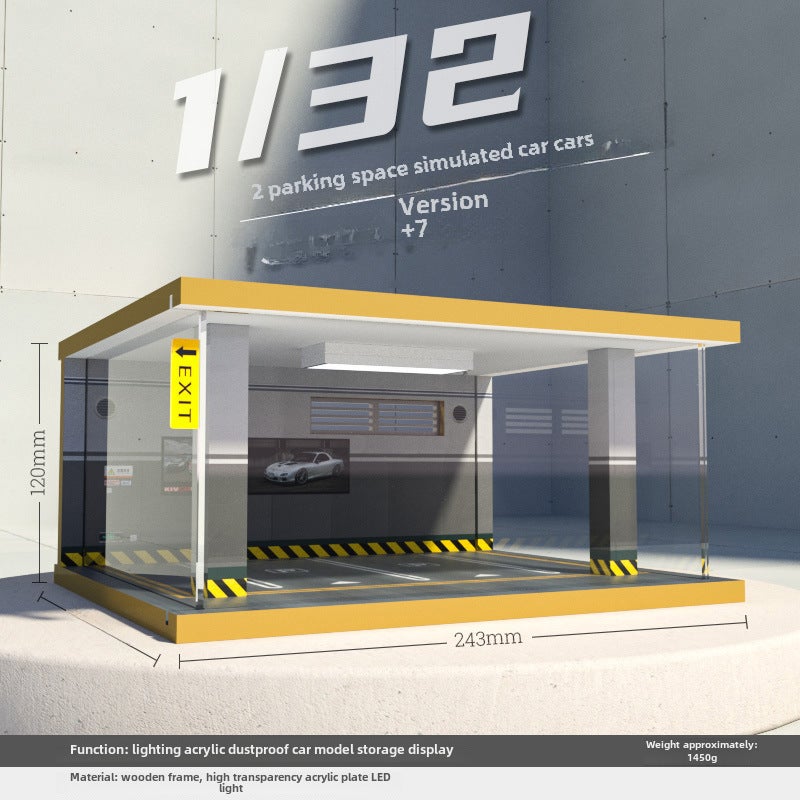 Loquat Wholesale Miniature Car Garage Model, Wooden Dustproof Cover with Light, 1:32 733204-Two-car Big 7 Edition