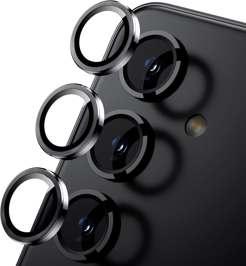 ZARALA Camera Lens Frame Glass Compatible with Samsung Galaxy S24 FE 5G Tempered Glass Aluminum Alloy Frame Individual Camera Lens Protector Cover Black - Image 1