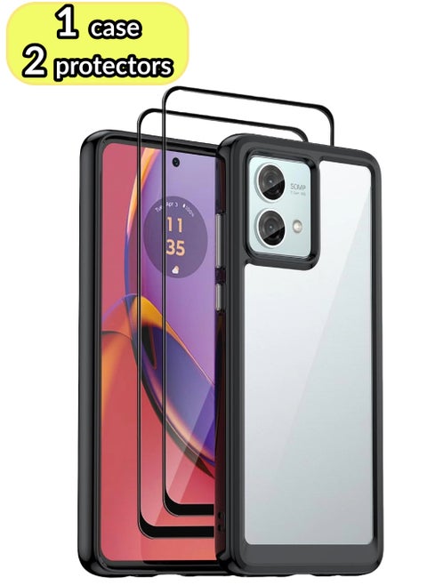 IKBEN Compatible Motorola Moto G84 Protective Case PC Back Case/TPU Frame Protective Case Phone Case with 2 Tempered Glass Screen Protectors