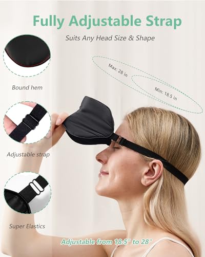 BeeVines Sleep Mask, 2 Pack 100% Real Natural Pure Silk Eye Masks with Adjustable Strap for Sleeping, Mulberry Silk Eye Shade Cover, Block Light Reduce Puffy Eyes Traveling Gifts(Black & Peacock Blue) - Image 5