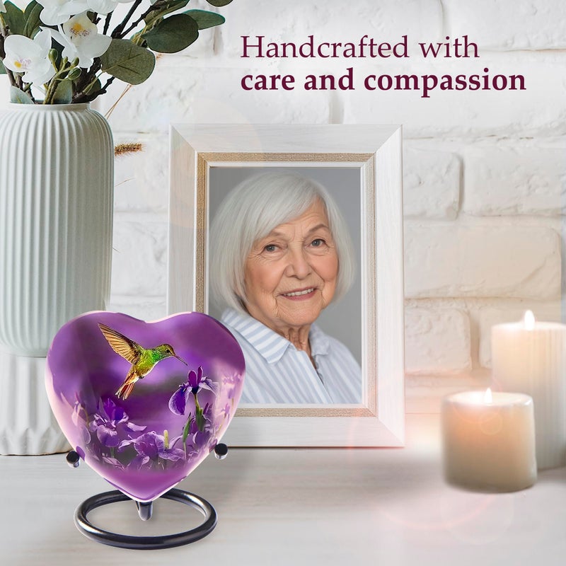 Trupoint Memorials Small Urns for Human Ashes Keepsake, Mini Heart Urn with Stand, Decorative Cremation Urns for Adult Men & Women - Medium Hummingbird Heart Stand - Image 5