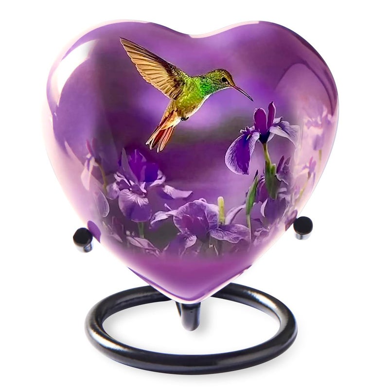 Trupoint Memorials Small Urns for Human Ashes Keepsake, Mini Heart Urn with Stand, Decorative Cremation Urns for Adult Men & Women - Medium Hummingbird Heart Stand - Image 1