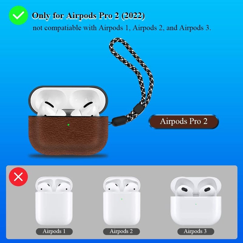 OneNine Care processed raw material PU Leather Protective Case for Airpods Pro 2, Luxury Lightweight Drop-Proof Full Protection Skin Cover with Lanyard, Compatible with Airpods Pro 2nd Generation 2022 Case, Front LED Visible Simple upgraded construction - Image 2