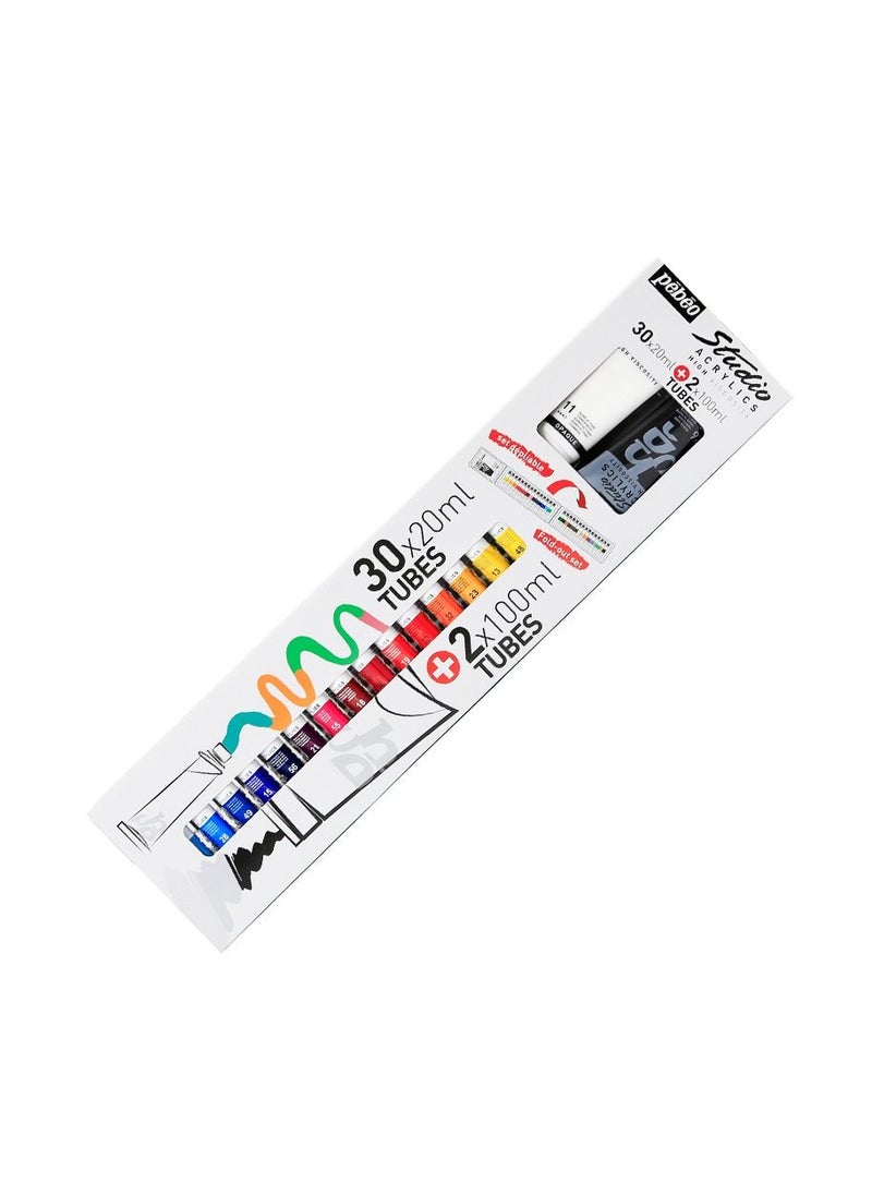 Pebeo Studio Acrylic Paints Large Fold out Set of 32 Tubes 30 X 20ml 2 X 100ml