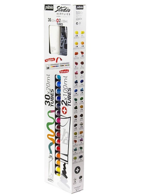 Pebeo Studio Acrylic Paints Large Fold out Set of 32 Tubes 30 X 20ml 2 X 100ml