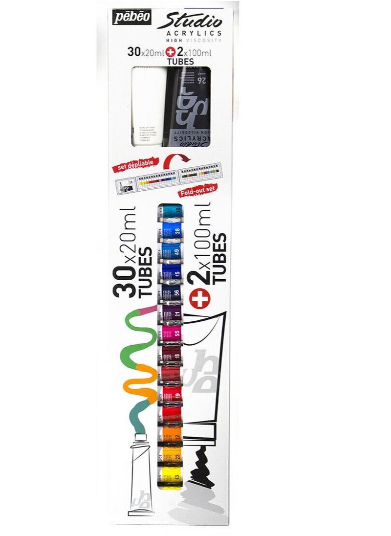 Pebeo Studio Acrylic Paints Large Fold out Set of 32 Tubes 30 X 20ml 2 X 100ml