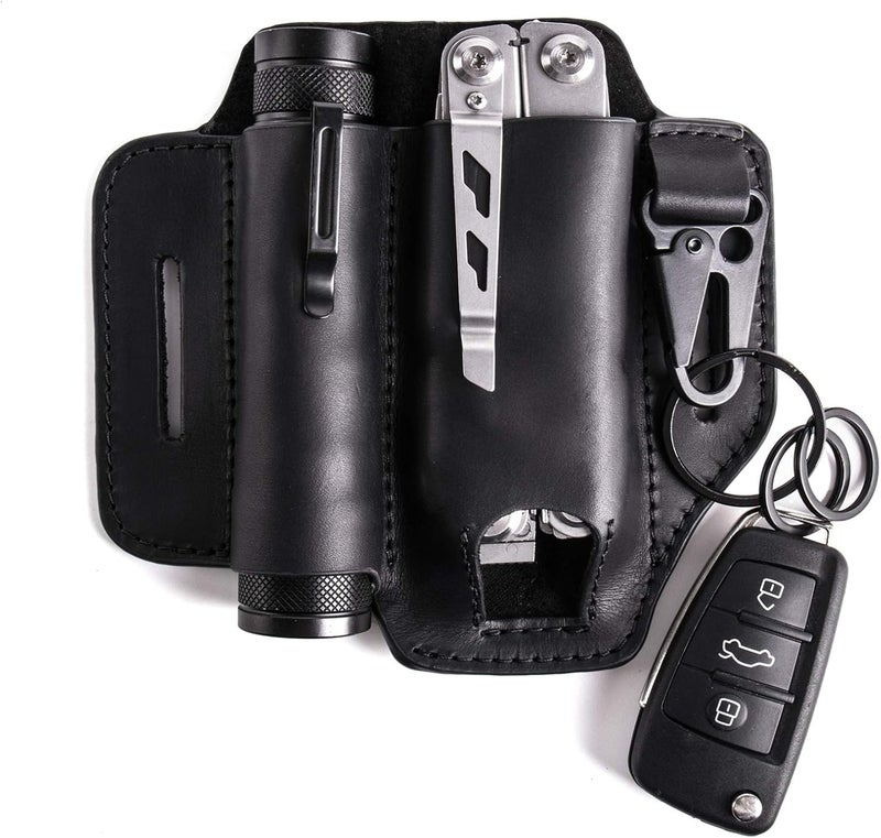 Gentlestache Leather Sheath for Leatherman Multitool - EDC Pocket Organizer with Key Holder and Flashlight Sheath - Black - Image 1