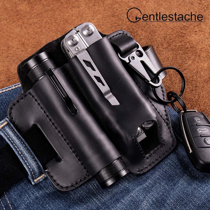 Gentlestache Leather Sheath for Leatherman Multitool - EDC Pocket Organizer with Key Holder and Flashlight Sheath - Black - Image 2