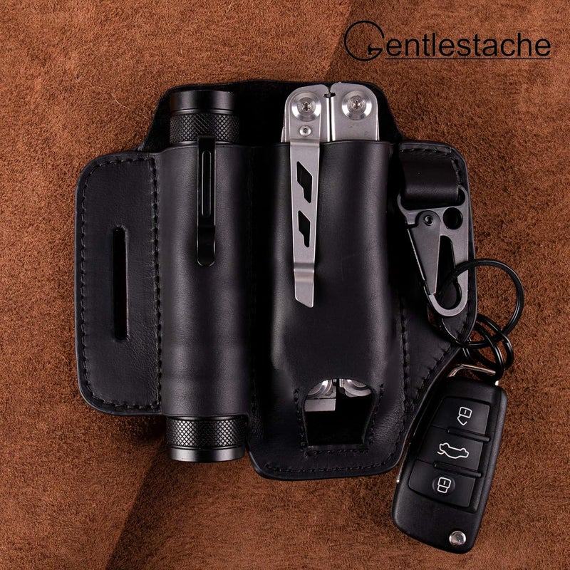 Gentlestache Leather Sheath for Leatherman Multitool - EDC Pocket Organizer with Key Holder and Flashlight Sheath - Black - Image 4