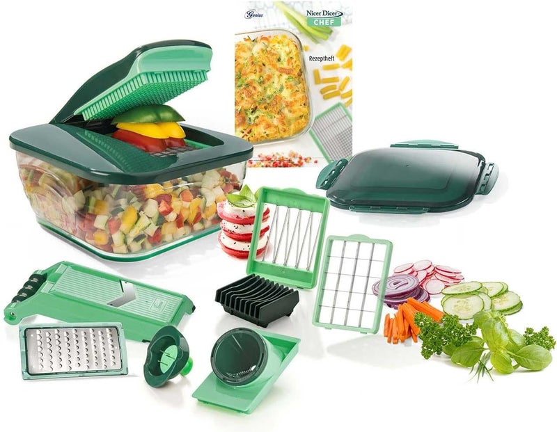 جينيس Nicer Dicer Chef (15 أجزاء) | قطاعة فواكه، قطاعة خضروات، قطاعة بصل، مفرمة، شرائح خضروات، ماندولين - Image 1