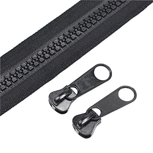 YaHoGa #10 Large Plastic Zipper by The Yard Bulk Black 5 Yards with 10pcs Long Sliders for DIY Sewing Tailor Crafts Canvas Bags Tents (5 Yards) - Image 1