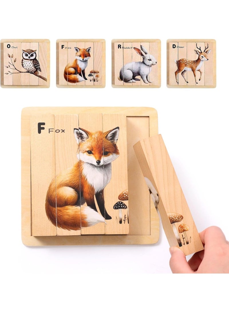 Montessori Wooden Puzzle for Toddlers - 4-in-1 Animal Chunky Blocks with Board, 5 Solid Wood Toys to Develop Fine Motor Skills, Gift for Kids 3+ Years - Image 5