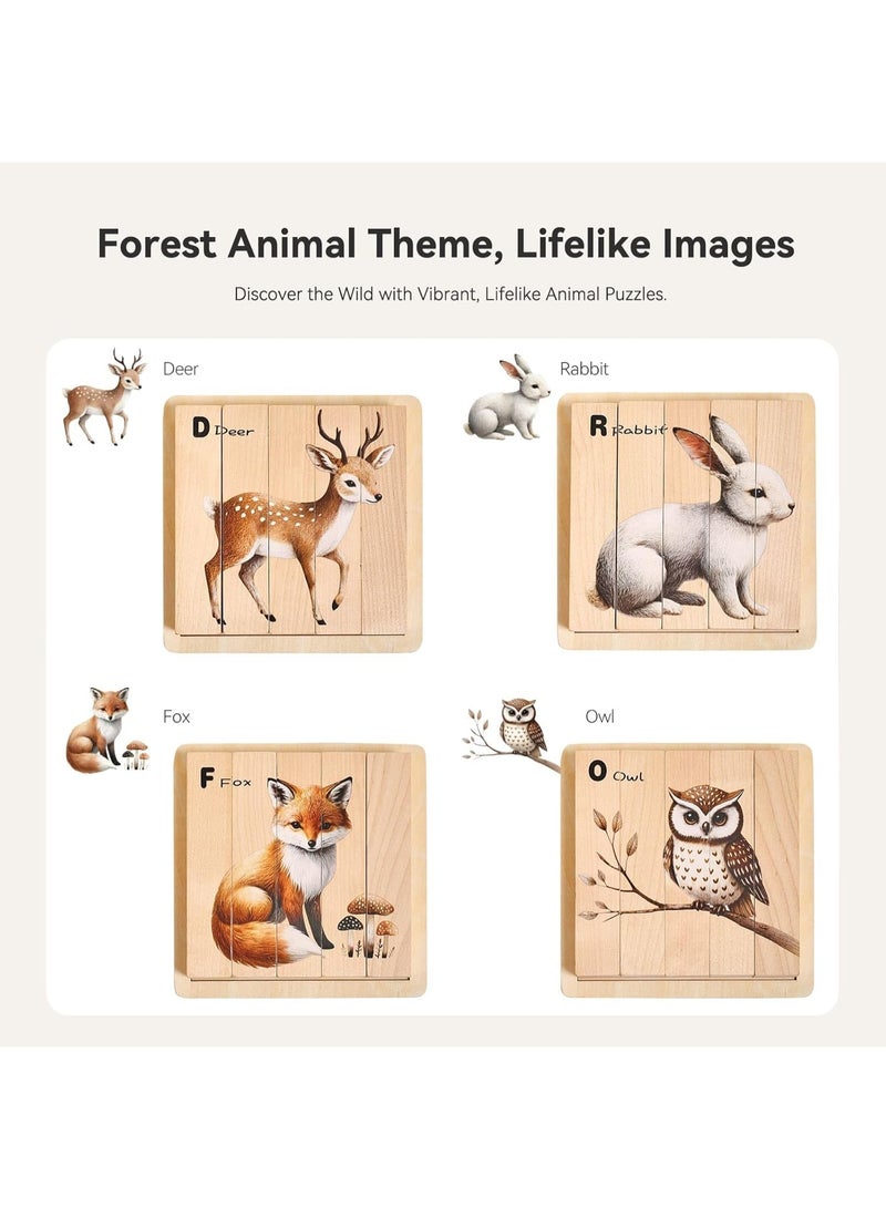 Montessori Wooden Puzzle for Toddlers - 4-in-1 Animal Chunky Blocks with Board, 5 Solid Wood Toys to Develop Fine Motor Skills, Gift for Kids 3+ Years - Image 2