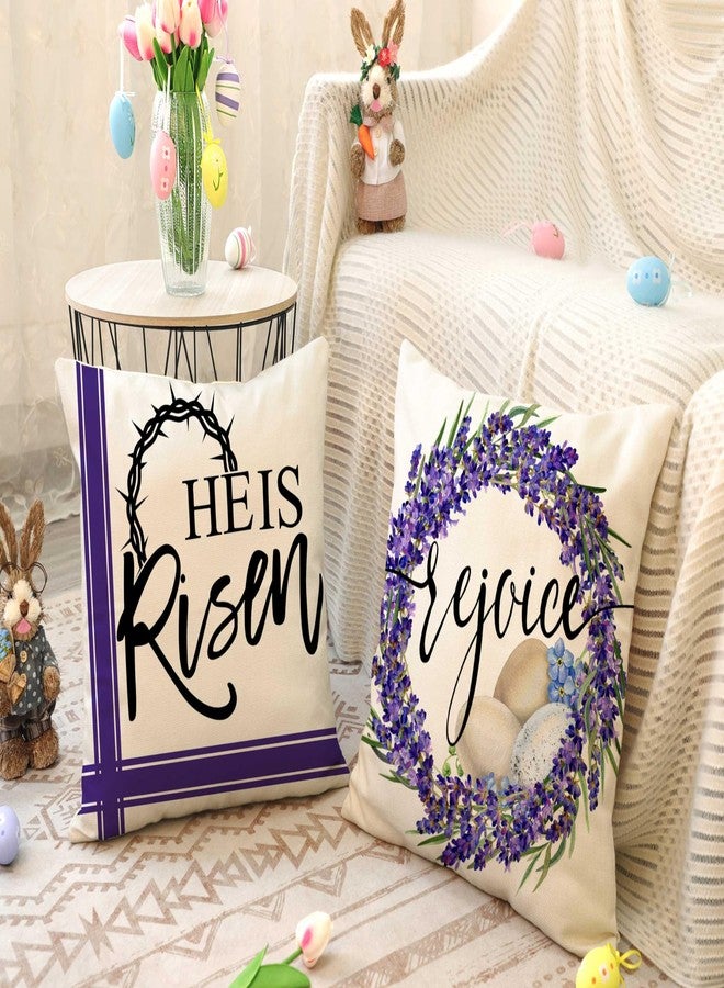 4TH Emotion Easter Throw Pillow Covers 18 x 18 Inch Set of 4, He is Risen Spring Farmhouse Holiday Purple Cushion Case for Home Sofa Couch Decoration TH177 - Image 5