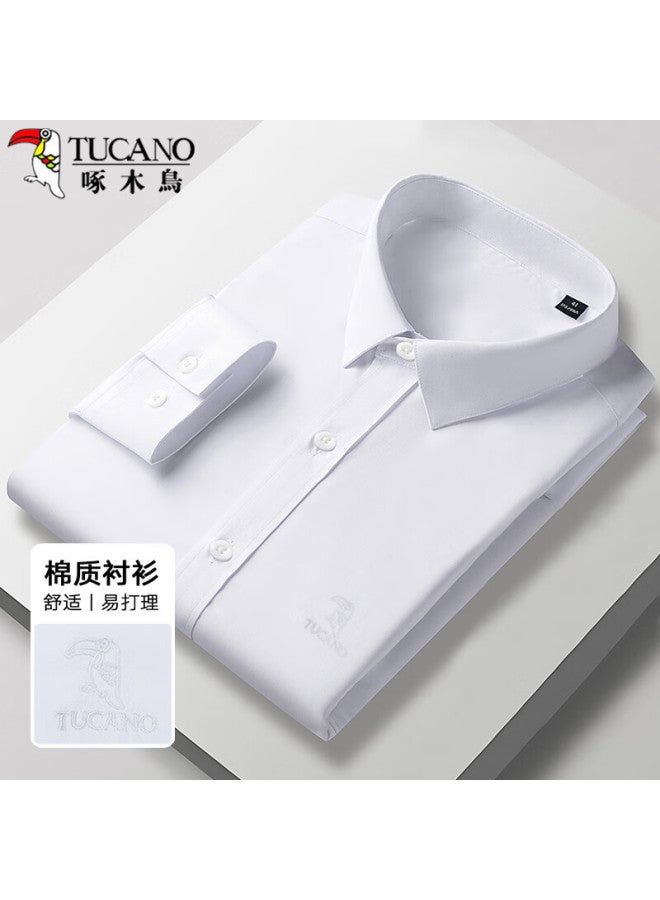 Tucano Men's Spring And Autumn Long-sleeved Shirt Business Casual Solid Color Embroidery Breathable All-match Men's Wear B White L - Image 1