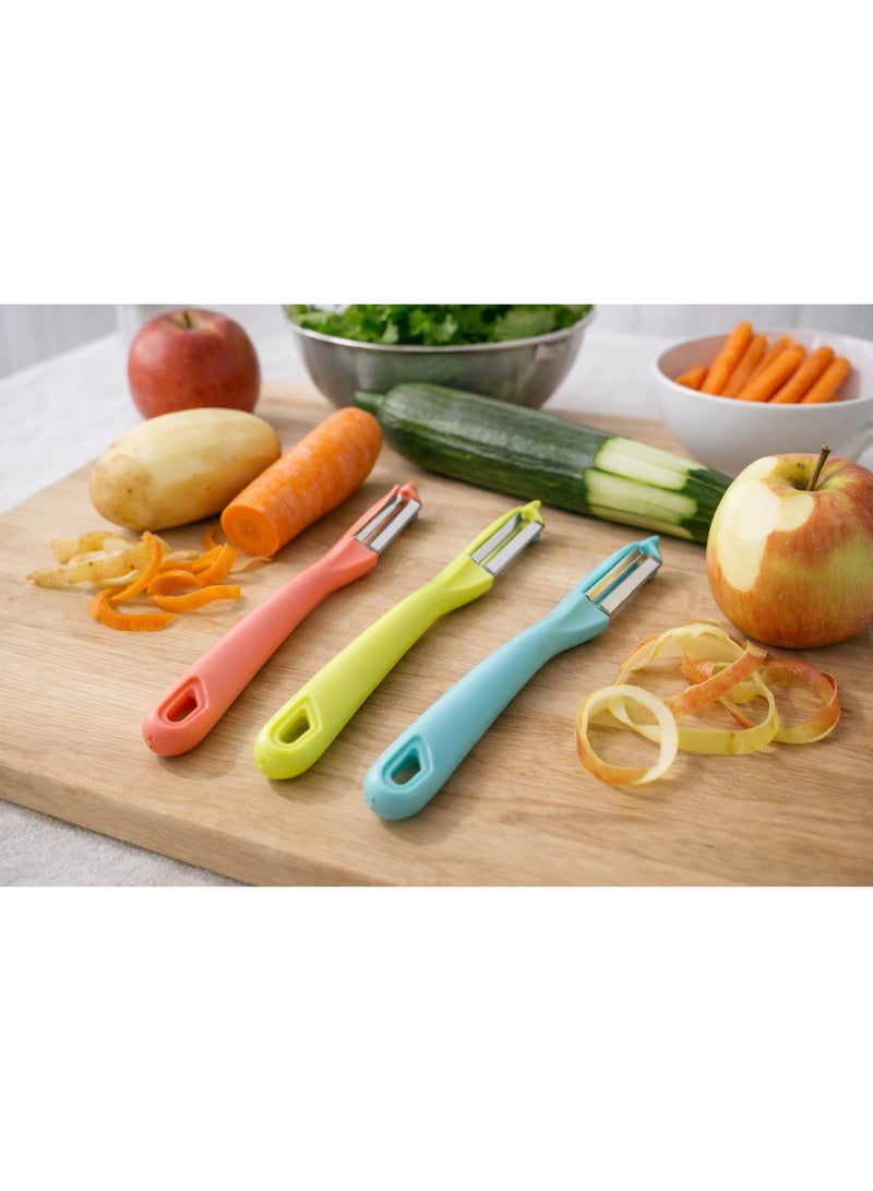 طقم مقشرة فواكه وخضروات ستانلس ستيل بيدي بلاستيك مريحة - 4 قطع - متعدد الألوان - Image 3